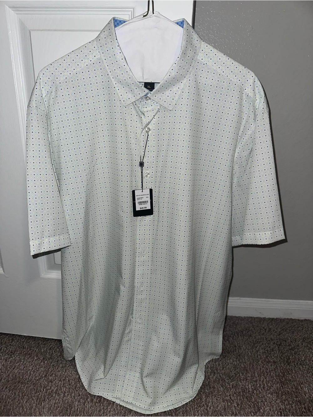 Pronto Uomo Light Green Short Sleeve Button-Down Shirt with Micro Dot Pattern